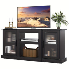 Industrial TV Stand for 65-Inch Screens, Durable Media Console, TV Console Cabinet with Storage, Entertainment Center with Cabinet And Open Shelves for Living Room, Bedroom