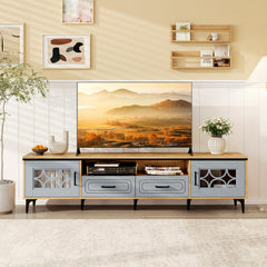 COSTWAY 71" TV Stand for TVs up to 80 Inch, TV Console Media Cabinet with Open Compartment, Side Cabinets & Drawers, Modern Mid-century Entertainment Center Wooden Television Furniture for Living Room Bedroom