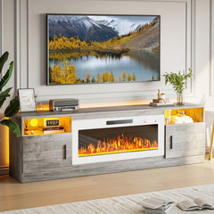 Fireplace Tv Stand with 36 Inch Fireplace Up to 80" TVs, LED Light Entertainment Center And Storage, 70" Modern Wood Media TV Console with Highlight Cabinet for Living Room