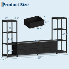 for 75-Inch TV Compatible: Large Modern Industrial TV Stand Dresser with 4-Tier Shelves & 6-Fabric Drawers - Sturdy Non-Wood Entertainment Center Suitable for Living Room, Assembly TV Console