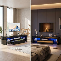 63 Inch Modern TV Stand with LED Lights & Ample Storage, Stylish White Media Console for 55-70 Inch TVs, Ideal for Living Room & Bedroom