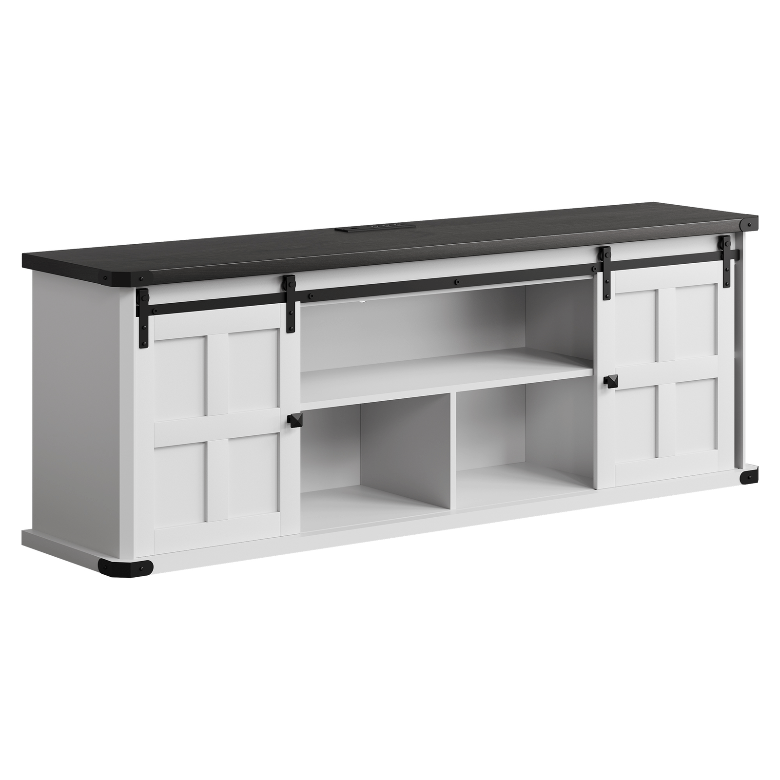 Newly Upgraded TV Cabinet, IDEALHOUSE Farmhouse TV Stand for 75 Inch TV, Entertainment Center with Storage Cabinets And Sliding Barn Doors, Media TV Console Table for Living Room Bedroom