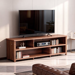 Dark Brown Particle Board TV Stand, 70.07"×15.75"×24.4" Double Layer Entertainment Center with Open Storage Shelves, Modern TV Console for Living Room & Bedroom