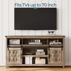 Farmhouse Highboy TV Stand for 70" TV, Tall Entertainment Center with Sliding Barn Door, Rustic Media Console with Storage Shelves, Wood TV Stand for Living Room, Light Brown-Christmas Gifts,Black Fridays items,Christmas Home Decor,Christmas Decorations