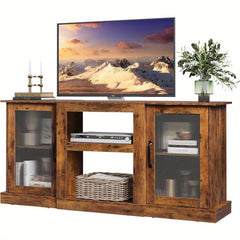 Industrial TV Stand for 65-Inch Screens, Durable Media Console, TV Console Cabinet with Storage, Entertainment Center with Cabinet And Open Shelves for Living Room, Bedroom