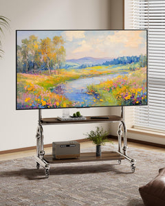 Stainless Steel Rolling TV Stand for 32 to 75 Inch TVs with Dual Shelves