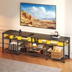 Furologee TV Stand with Power Outlets and LED Lights, 63 Inch Entertainment Center for 60 65 70 Inch TVs, Media Console Table with Open Shelves, for Bedroom, Living Room, Black