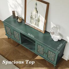 ARTPOWER 67" Retro TV Stand with Hollow Carved Doors for Living Room, Blue