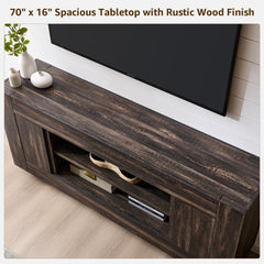 OKD 70" TV Stand for 80" TV, Thick Block Media Console, Antique White