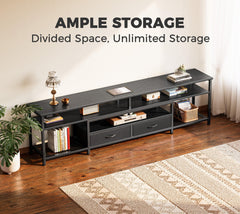Huuger 63 Inch LED TV Stand for 65 70 Inch TV, Entertainment Center with Open Shelves and Power Outlets, TV Console for Living Room, Media Console with Drawers, Black