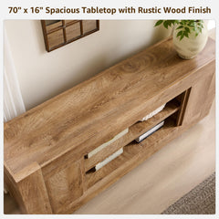 OKD 70" TV Stand for 80" TV, Thick Block Media Console, Antique White