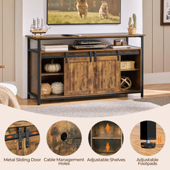 Yaheetech Farmhouse TV Stand for 55 Inch, Sliding Barn Door, Rustic Brown
