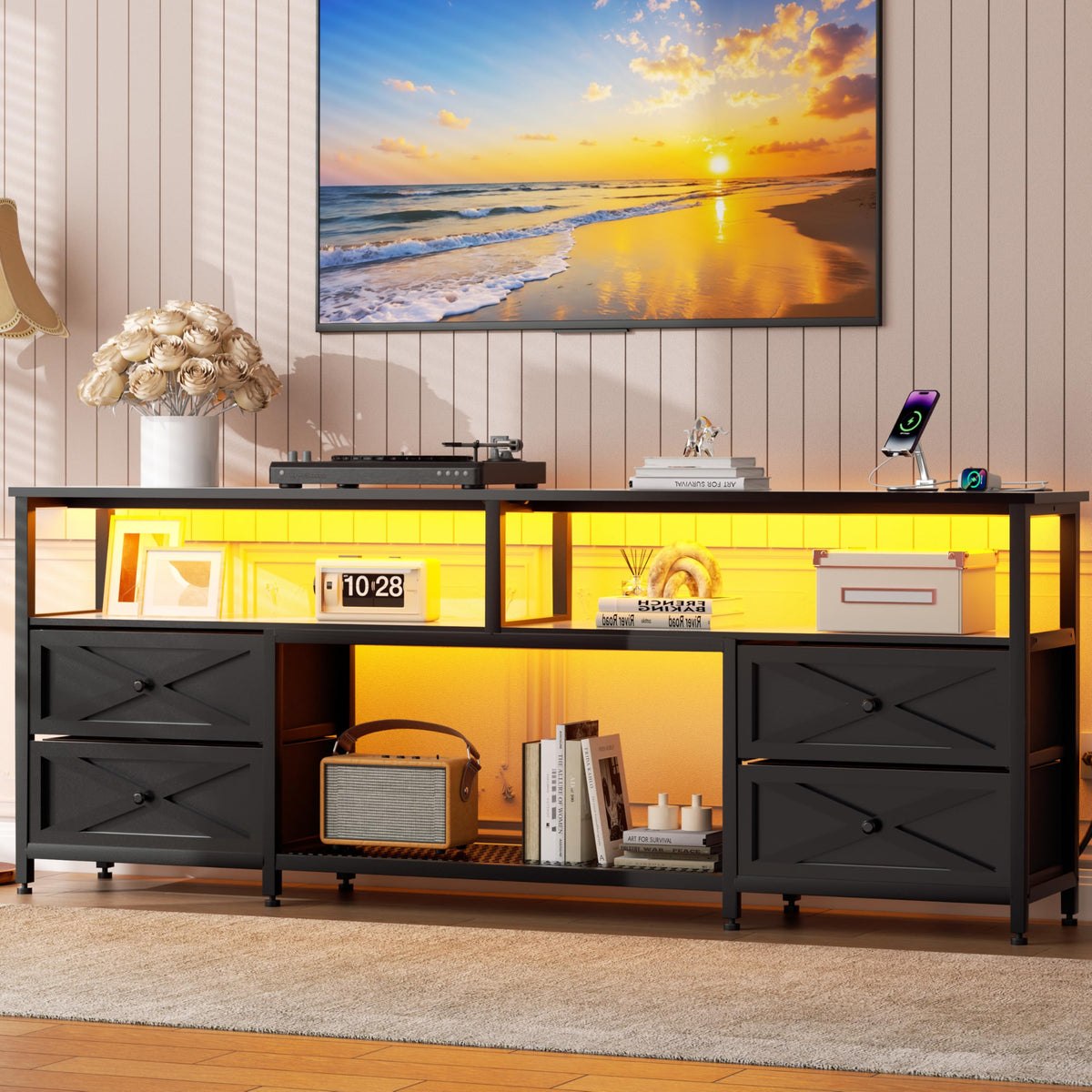 JUSTOGO TV Stand with Drawers for 65 70 75 Inches TV, Entertainment Center