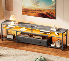 Huuger 63 Inch LED TV Stand for 65 70 Inch TV, Entertainment Center with Open Shelves and Power Outlets, TV Console for Living Room, Media Console with Drawers, Black
