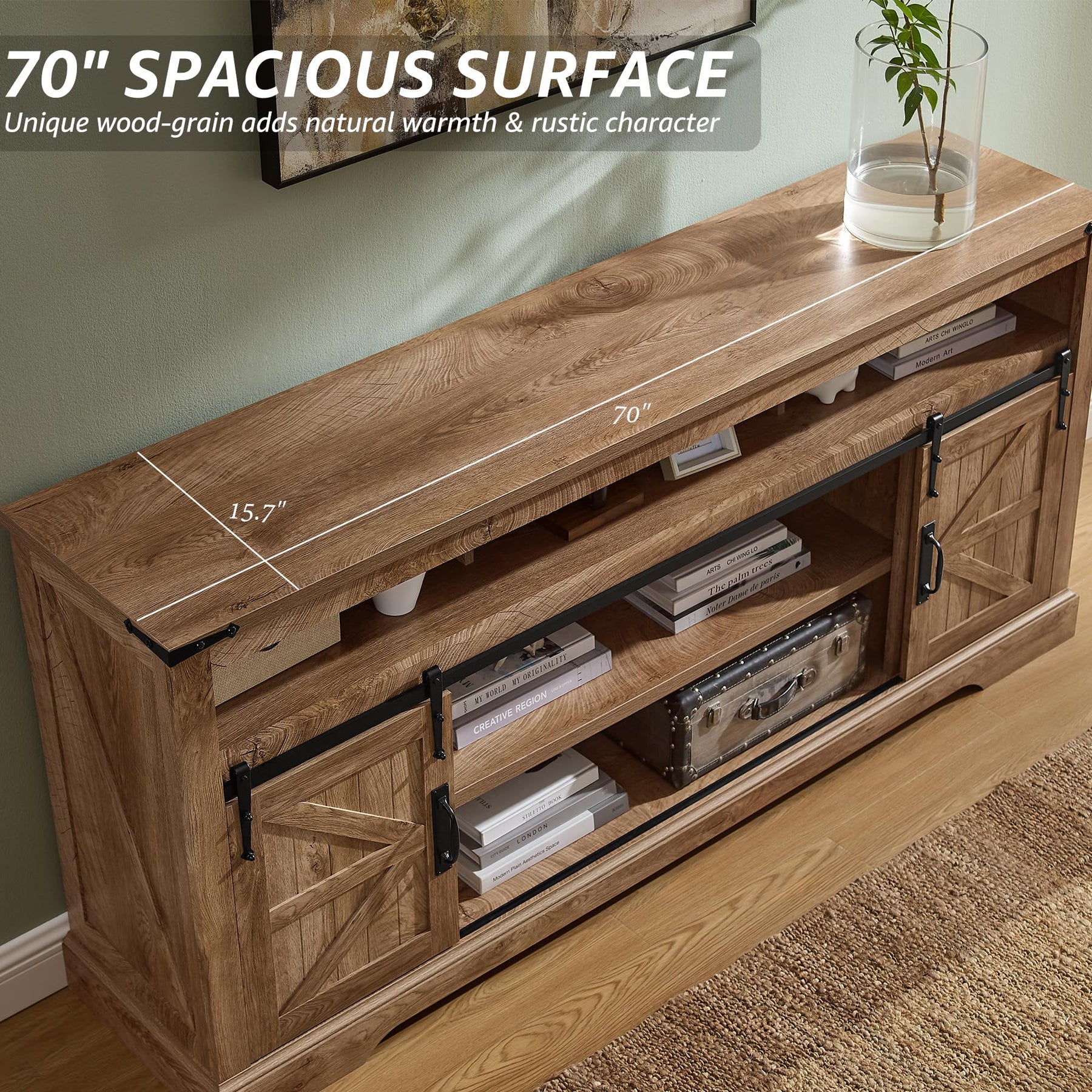 OKD 70" Farmhouse TV Stand for TVs up to 80", Antique White