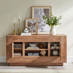 OKD 70" TV Stand for 80" TV, Thick Block Media Console, Antique White