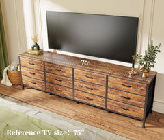 Huuger 70 Inch Dresser for Bedroom, TV Stand for 65, 75, 80 Inch TV, 12 Fabric Drawer Long Dresser, Large Entertainment Center for Bedroom, Wide Chest of Drawer with Storage, Rustic Brown