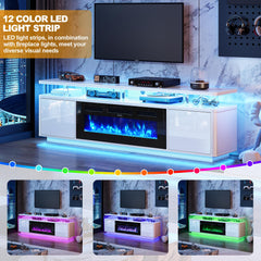 OneBlis 70" Fireplace TV Stand with Double LED Lights for TVs UP to 80", Electric Fireplace Entertainment Center with Storage Cabinets, TV Console for Living Room, Office, Black1
