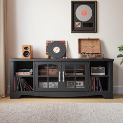 LINSY HOME Farmhouse TV Stand for 65 Inch TV, Wood Entertainment Center with Glass Door Storage Cabinet & Adjustable Shelves, Large Sturdy TV Console Table for Living Room Bedroom