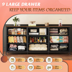 WLIVE Dresser TV Stand for 75 Inch TV, 9 Drawer Dresser for Bedroom, Black