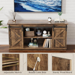 YESHOMY 58" Farmhouse TV Stand for TVs up to 65", Sliding Barn Doors, White