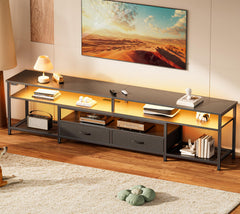 Huuger 63 Inch LED TV Stand for 65 70 Inch TV, Entertainment Center with Open Shelves and Power Outlets, TV Console for Living Room, Media Console with Drawers, Black