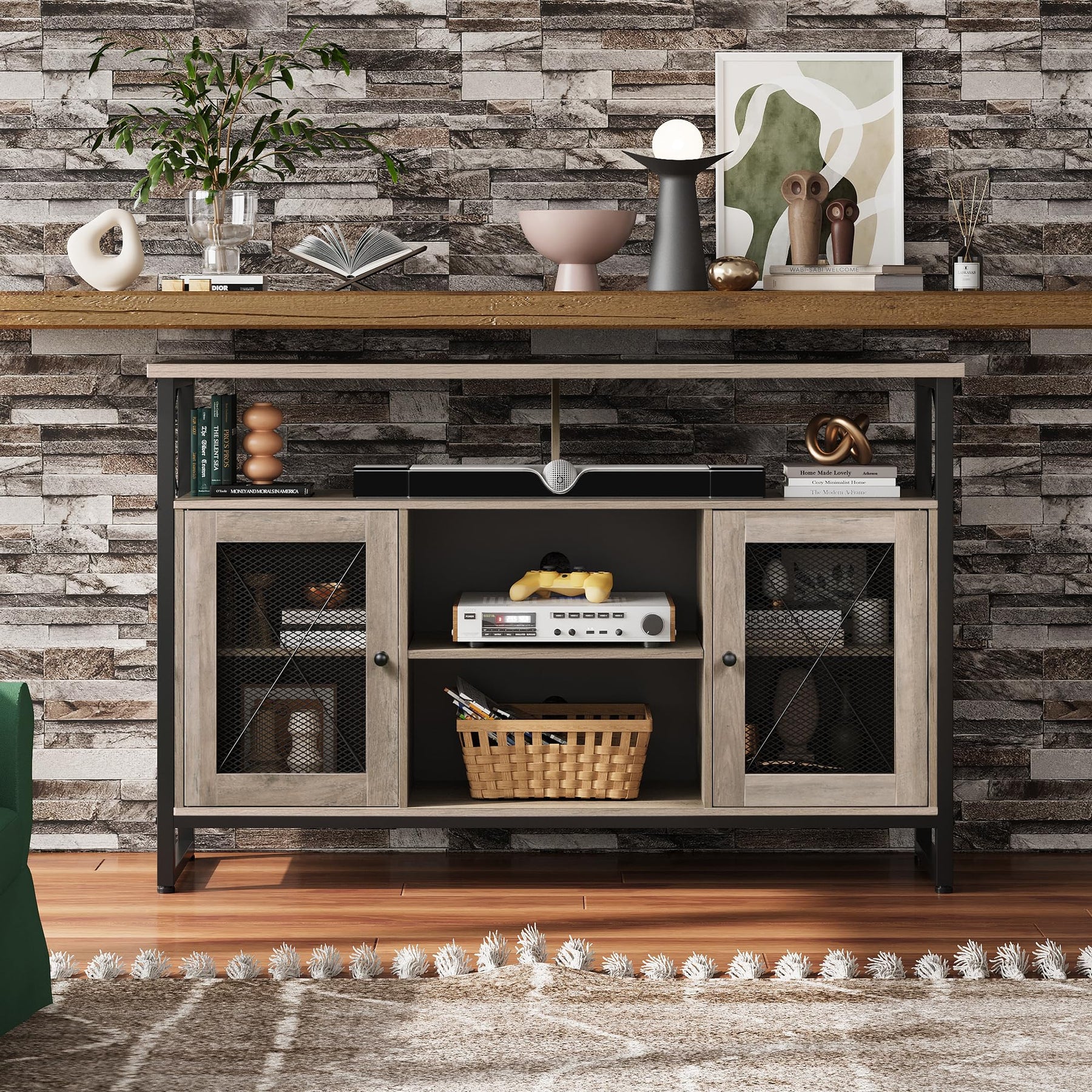 WLIVE TV Stand 55 inch TV, Tall Entertainment Center with Storage, Farmhouse Industrial TV Console for Bedroom Living Room, Rustic Brown
