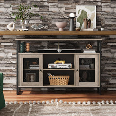 WLIVE TV Stand 55 inch TV, Tall Entertainment Center with Storage, Farmhouse Industrial TV Console for Bedroom Living Room, Rustic Brown
