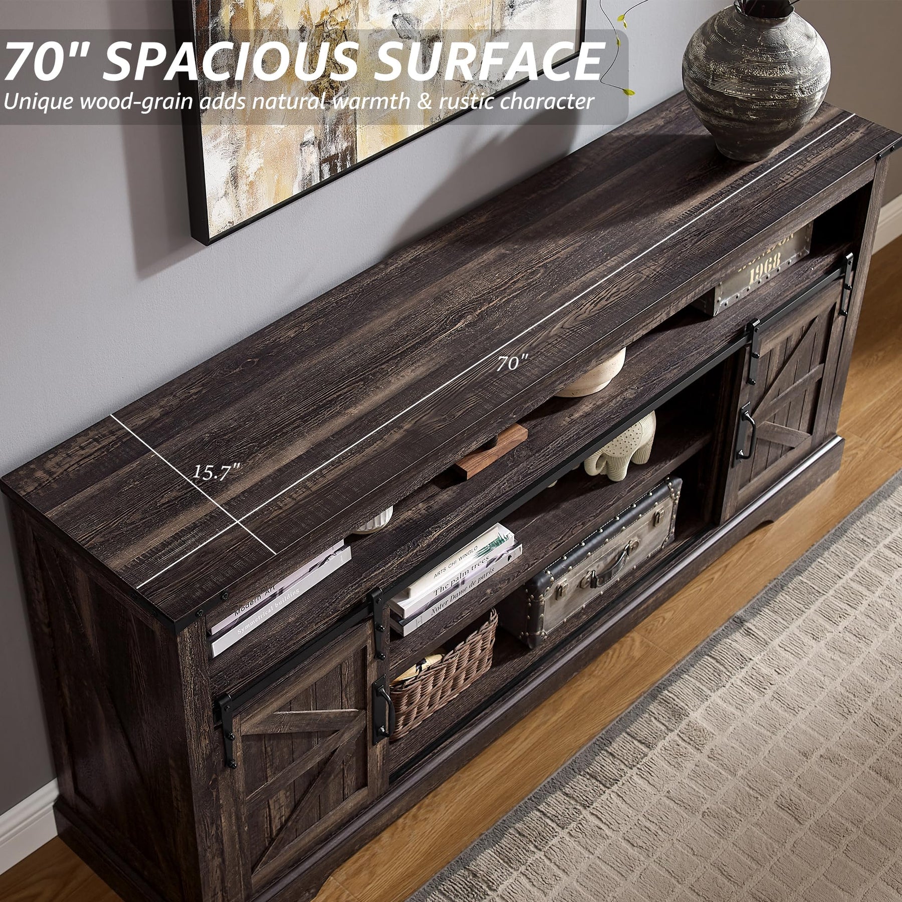 OKD 70" Farmhouse TV Stand for TVs up to 80", Antique White