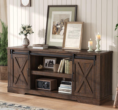 AMERLIFE 66" TV Stand for Living Room, Entertainment Center, Brown