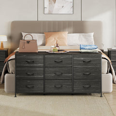WLIVE Dresser TV Stand for 75 Inch TV, 9 Drawer Dresser for Bedroom, Black