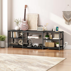 HOOBRO LED TV Stand for 75 Inch TVs with Charging Station, Gaming Entertainment Center with 3-Tier Open Storage, Long 70.1” Media TV Console Table, TV Stand for Living Room, Bedroom, Black BB22UDDS01
