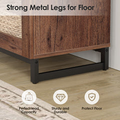 WAMPAT Modern TV Stand with Glass Doors for 80-120 inch TVs, 4 in 1 Entertainment Center Console with 4 Drawers and Metal Base for Living Room, Bedroom, Brown