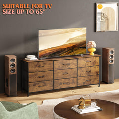 WLIVE Dresser TV Stand for 75 Inch TV, 9 Drawer Dresser for Bedroom, Black