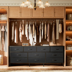 Huuger 63 Inch Dresser for Bedroom, Long Dresser with 10 Fabric Drawers, TV Stand for 55, 65, 70 Inch TV, Toy Storage Organizer for Closet, Rustic Brown