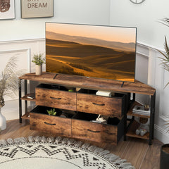 EXOTICA Corner TV Stand for 55" TV with Drawer & Power Outlet, Brown
