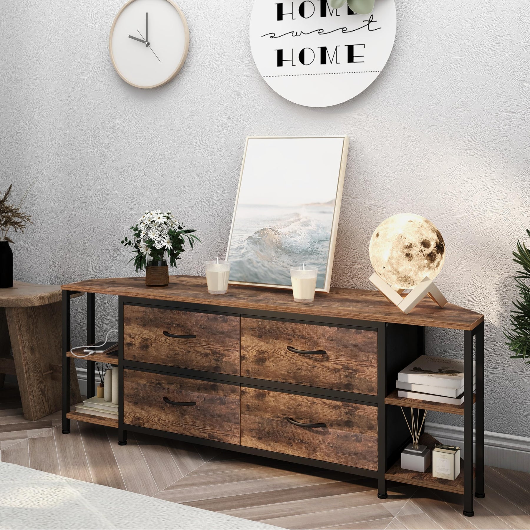 EXOTICA Corner TV Stand for 55" TV with Drawer & Power Outlet, Brown