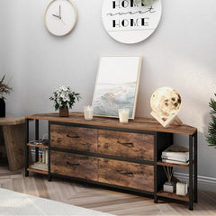 EXOTICA Corner TV Stand for 55" TV with Drawer & Power Outlet, Brown