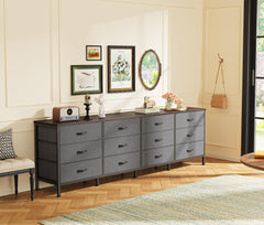 Huuger 70 Inch Dresser for Bedroom, TV Stand for 65, 75, 80 Inch TV, 12 Fabric Drawer Long Dresser, Large Entertainment Center for Bedroom, Wide Chest of Drawer with Storage, Rustic Brown