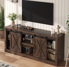 AMERLIFE 66" TV Stand for Living Room, Entertainment Center, Brown