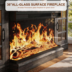 MXV 70" Fireplace TV Stand, 3-Sided Glass Fireplace and Modern Entertainment Center, Wooden Media Console with Glass Doors & Storage Drawers, LED Light, for Living Room, Antique White