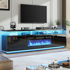 OneBlis 70" Fireplace TV Stand with Double LED Lights for TVs UP to 80", Electric Fireplace Entertainment Center with Storage Cabinets, TV Console for Living Room, Office, Black1