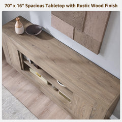 OKD 70" TV Stand for 80" TV, Thick Block Media Console, Antique White