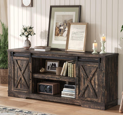 AMERLIFE 66" TV Stand for Living Room, Entertainment Center, Brown