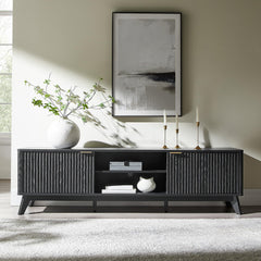 OKD 70" Mid Century Modern Fluted TV Stand w/ 2 Soft Close Door,Natural Oak