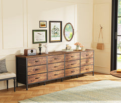 Huuger 70 Inch Dresser for Bedroom, TV Stand for 65, 75, 80 Inch TV, 12 Fabric Drawer Long Dresser, Large Entertainment Center for Bedroom, Wide Chest of Drawer with Storage, Rustic Brown