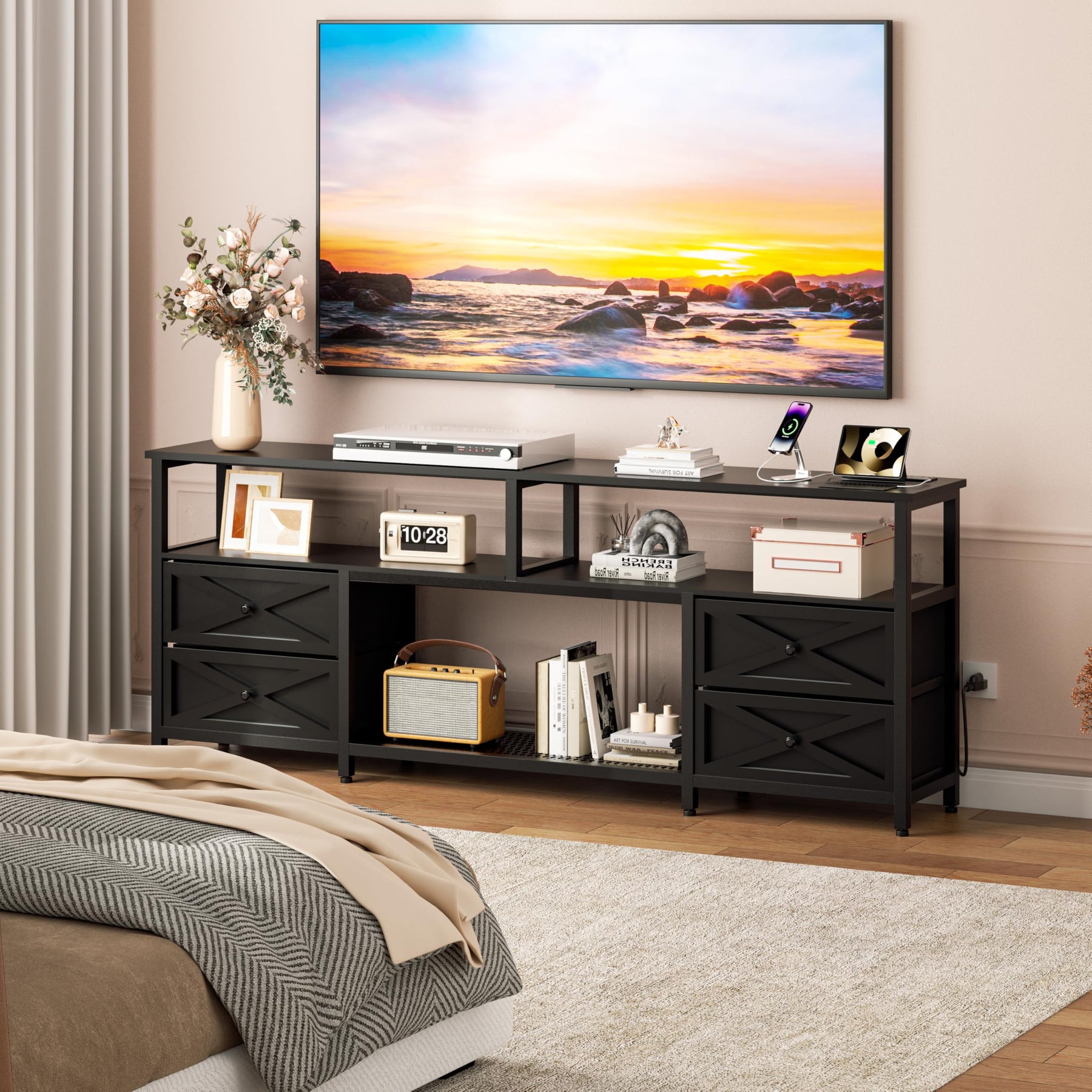 JUSTOGO TV Stand with Drawers for 65 70 75 Inches TV, Entertainment Center