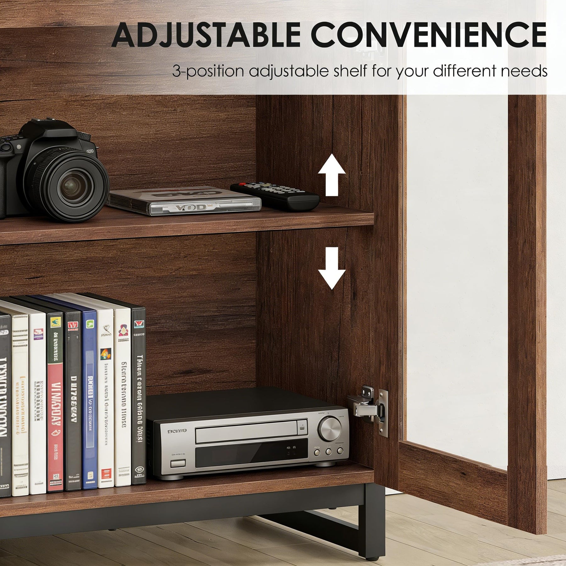 WAMPAT Modern TV Stand with Glass Doors for 80-120 inch TVs, 4 in 1 Entertainment Center Console with 4 Drawers and Metal Base for Living Room, Bedroom, Brown