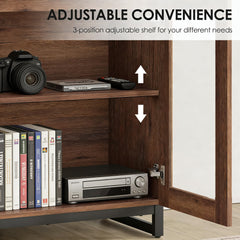 WAMPAT Modern TV Stand with Glass Doors for 80-120 inch TVs, 4 in 1 Entertainment Center Console with 4 Drawers and Metal Base for Living Room, Bedroom, Brown