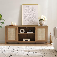 SICOTAS TV Stands for Living Room 59" Rattan TV Console with Storage